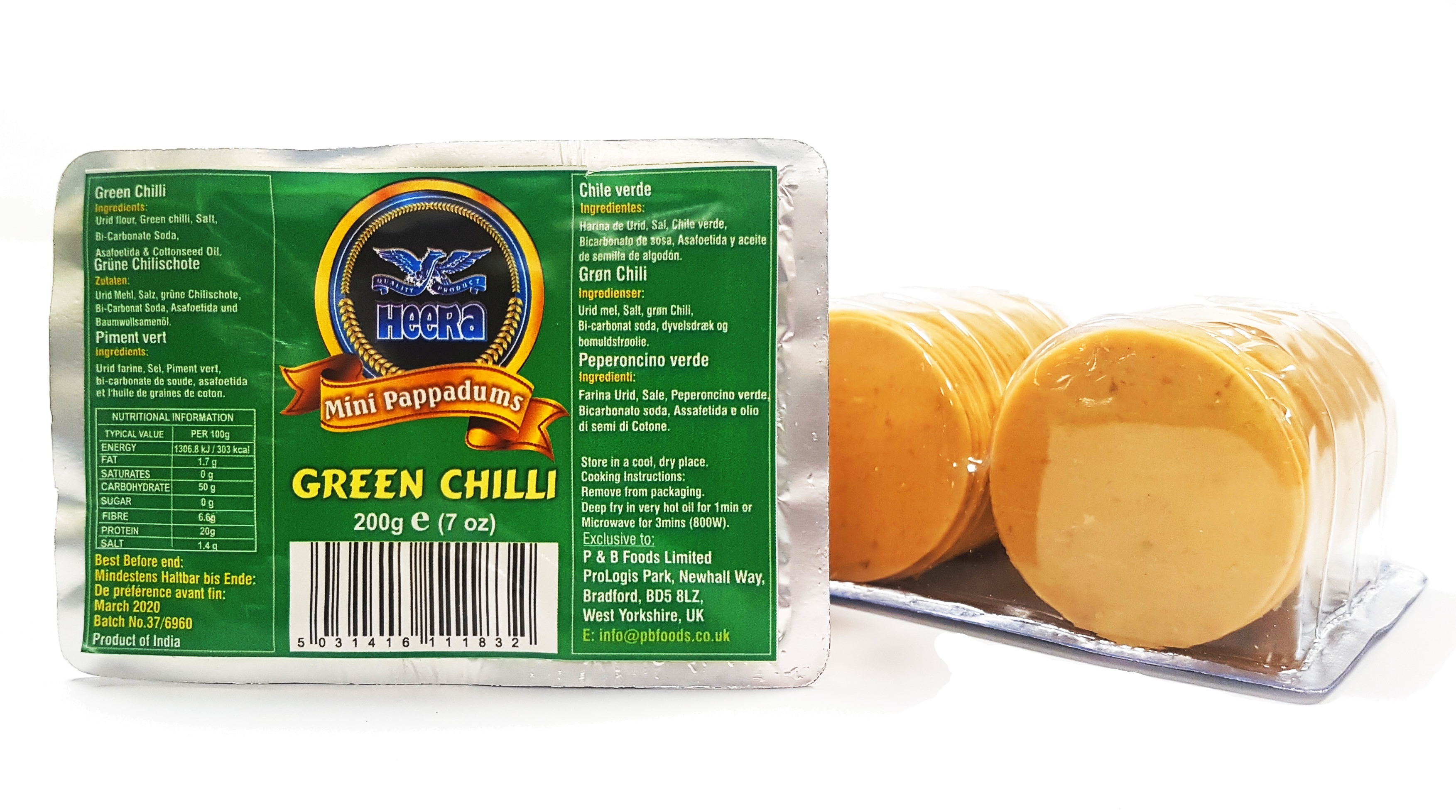 Heera Green Chilli Mini Pappadums 200g